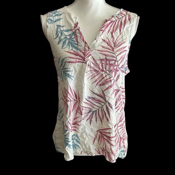 Bobeau Leaf Print Sleeeless Blouse Size Small Oversized - Picture 4 of 7